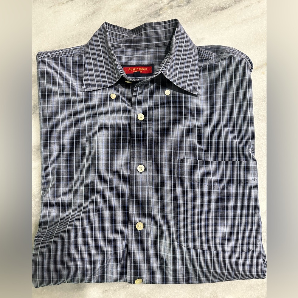 {Austin Reed London} Men's Large Blue White Striped Button Down Dress Shirt